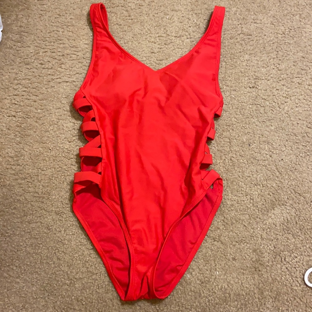 Red one piece swimsuit